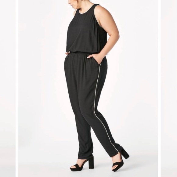 JUSTFAB Sleeveless Contrast Trim Blouson Jumpsuit —SZ. 3X - Picture 1 of 16